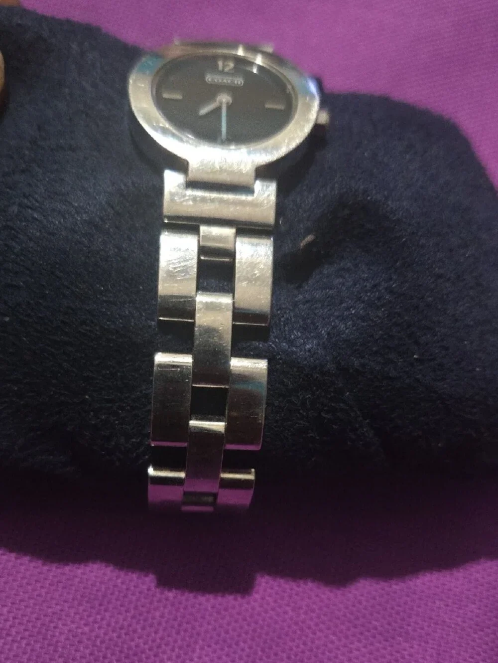 Coach Silver-Tone Bracelet Watch with Black Dial